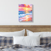 Pastel Ocean Sunset | Kleurrijke Beach Painting Canvas Afdruk (Insitu (Slaapkamer))