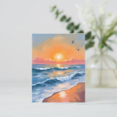 Pastel Ocean Sunset Watercolor Beach Painting Card (Staand voorkant)