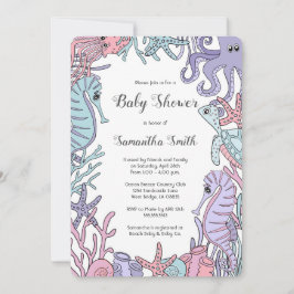 Pastel Ocean Theme Zee Life Baby shower Uitnodigin Kaart