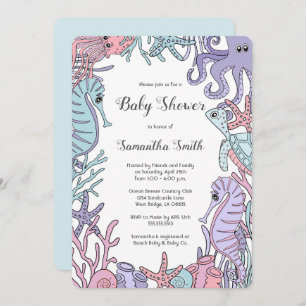 Pastel Ocean Theme Zee Life Baby shower Uitnodigin Kaart
