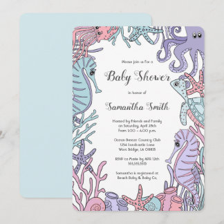 Pastel Ocean Theme Zee Life Baby shower Uitnodigin Kaart