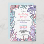 Pastel Ocean Theme Zee Life Birthday Uitnodiging (Voorkant / Achterkant)