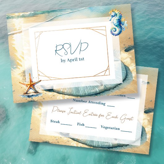 Pastel Ocean Zand dollar bruiloft RSVP Kaart