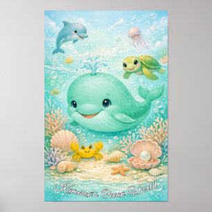 Pastel Oceandieren Neutrale Walvis Dolfijn Zeeschi Poster
