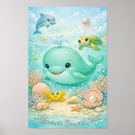 Pastel Oceandieren Neutrale Walvis Dolfijn Zeeschi Poster (Voorkant)