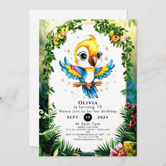 Pastel Oerwoud Parrot Verjaardag Kaart (Voorkant / Achterkant)