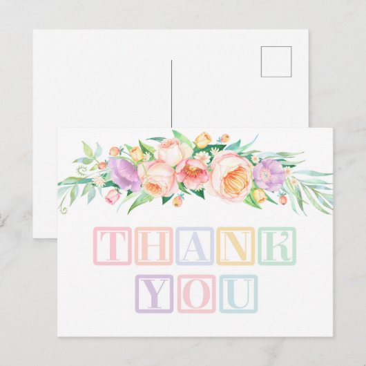 Pastel of Sherbet Baby Blocks Shower Bedanktkaart Briefkaart (Voorkant / Achterkant)