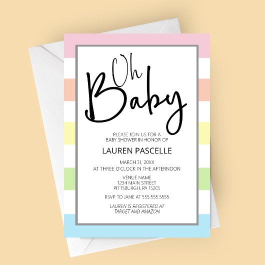 Pastel Oh Baby, Baby shower Uitnodiging