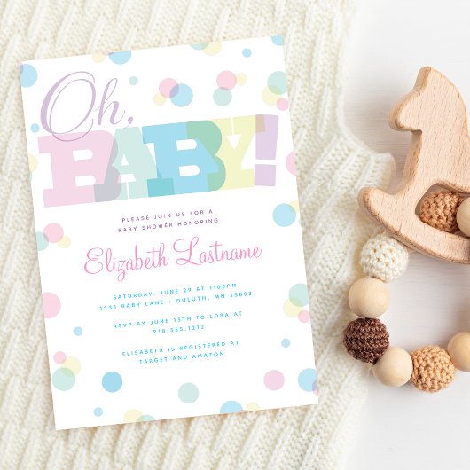 Pastel Oh Baby Baby shower Uitnodiging