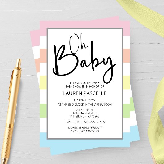 Pastel Oh Baby, Baby shower Uitnodiging
