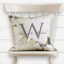 Pastel Oils White Rose Monogram Weddenschap Kussen