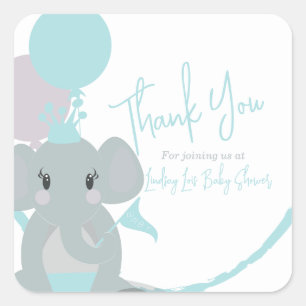 Pastel Olifant Baby Meisje Script Baby Shower   Vierkante Sticker