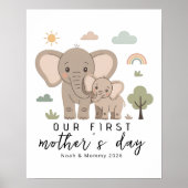 Pastel Olifant Moeder Baby Eerste Moederdag Kunst Poster (Voorkant)