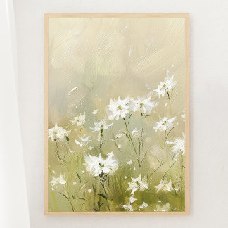 Pastel Olive Green Wildflower Meadow Print 1 van 3