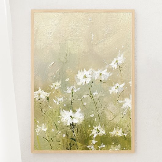 Pastel Olive Green Wildflower Meadow Print 1 van 3