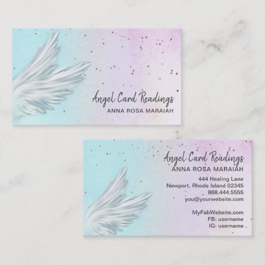 *~* Pastel Ombre Angel Wings Starry Rainbow Visitekaartje (Voorkant / Achterkant)