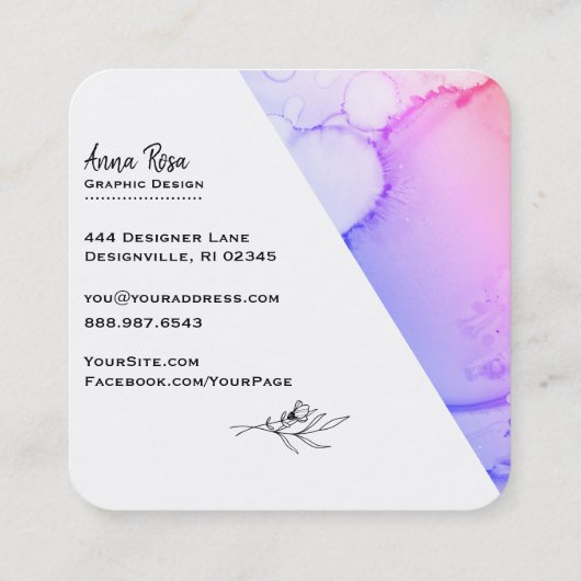 *~* Pastel Ombre Floral Marble Abstract Organic Vierkante Visitekaartje (Achterkant)