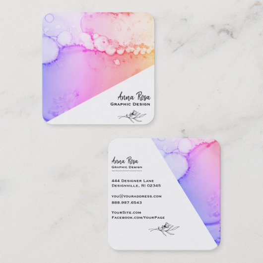 *~* Pastel Ombre Floral Marble Abstract Organic Vierkante Visitekaartje (Voorkant / Achterkant)