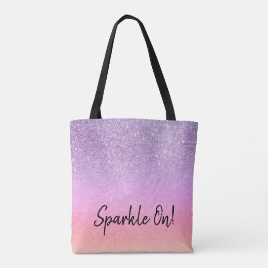 *~* Pastel Ombre Glitter Peach Paars Tote Bag (Achterkant)