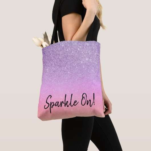 *~* Pastel Ombre Glitter Peach Paars Tote Bag (Dichtbij)