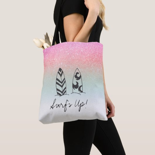 *~* Pastel Ombre Glitter Peach roze Surfer Tote Bag (Dichtbij)