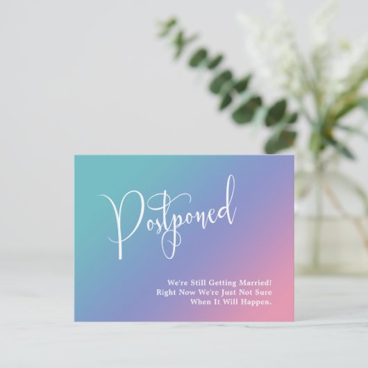 Pastel Ombre Gradient Postponed Wedding Briefkaart (Staand voorkant)