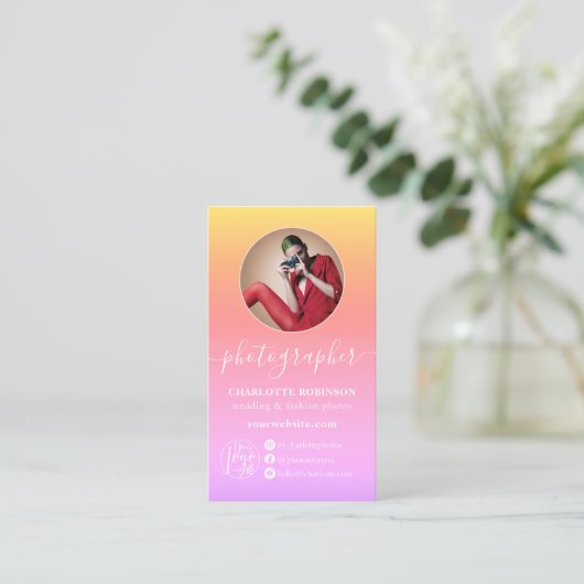 Pastel Ombre gradiënt qr code logo fotograaf Visitekaartje (Staand voorkant)