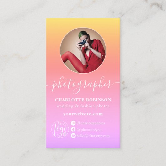 Pastel Ombre gradiënt qr code logo fotograaf Visitekaartje (Voorkant)