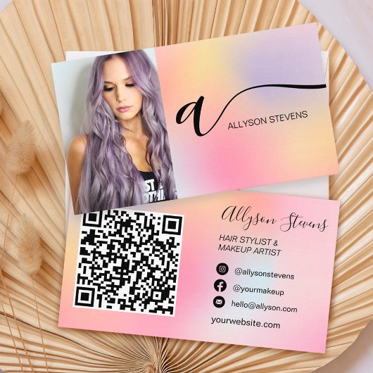 Pastel ombre hair make-up foto initiaal qr code visitekaartje