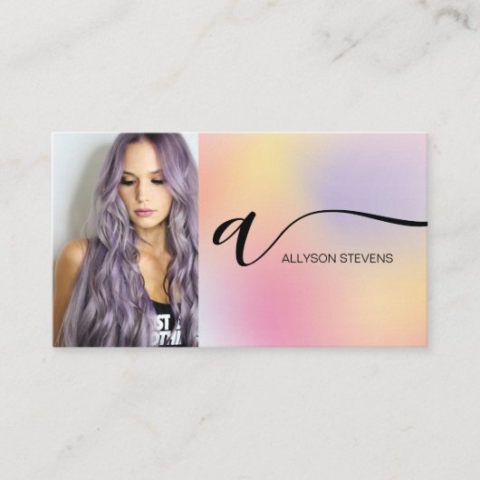 Pastel ombre hair make-up foto initiaal qr code visitekaartje (Voorkant)