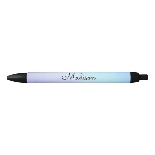  Pastel Ombre Paars Aqua Cursive Name Zwarte Inkt Pen (Voorkant)