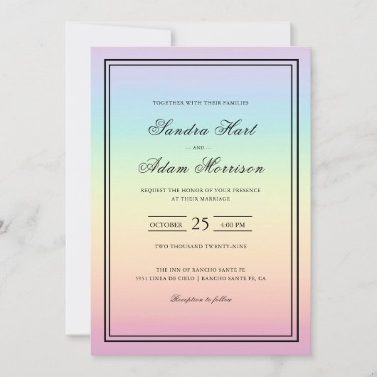 Pastel Ombre Rainbow Colors Weddenschap Kaart (Voorkant)