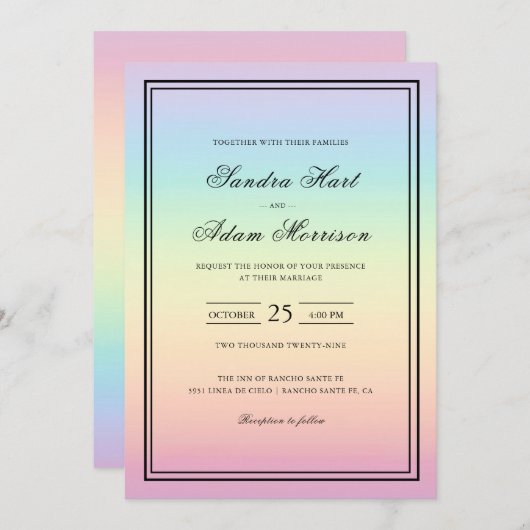 Pastel Ombre Rainbow Colors Weddenschap Kaart (Voorkant / Achterkant)