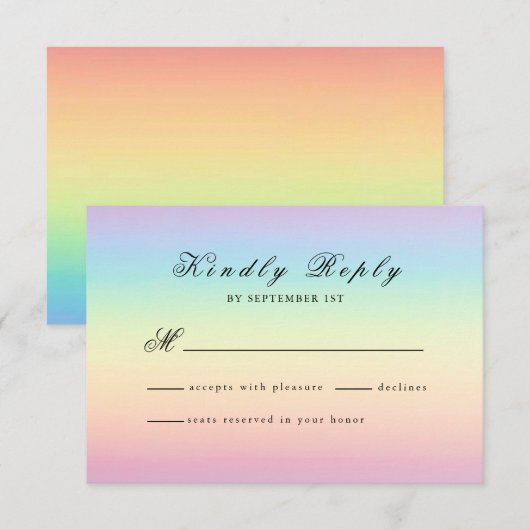 Pastel Ombre Rainbow Colors Weddenschap RSVP Card (Voorkant / Achterkant)