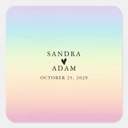 Pastel Ombre Rainbow Colors Wedding Favor Vierkante Sticker (Voorkant)