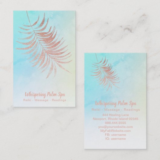 *~* Pastel Ombre Roos Gold Palm Leaf Turquoise Visitekaartje (Voorkant / Achterkant)