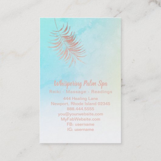 *~* Pastel Ombre Roos Gold Palm Leaf Turquoise Visitekaartje (Achterkant)