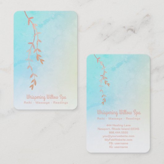 *~* Pastel Ombre Roos Gold Willow Tree Branch Visitekaartje (Voorkant / Achterkant)