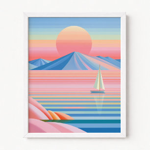 Pastel Ombre Strepen Zonsondergang Zeilboot Weerka Poster