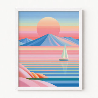 Pastel Ombre Strepen Zonsondergang Zeilboot Weerka Poster