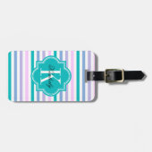 Pastel Ombre Stripes met Blauwgroen monogram Bagagelabel (Voorkant horizontaal)
