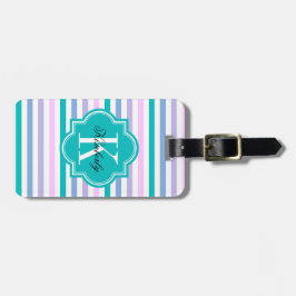 Pastel Ombre Stripes met Blauwgroen monogram Bagagelabel