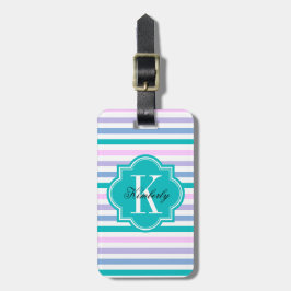 Pastel Ombre Stripes met Blauwgroen monogram Bagagelabel