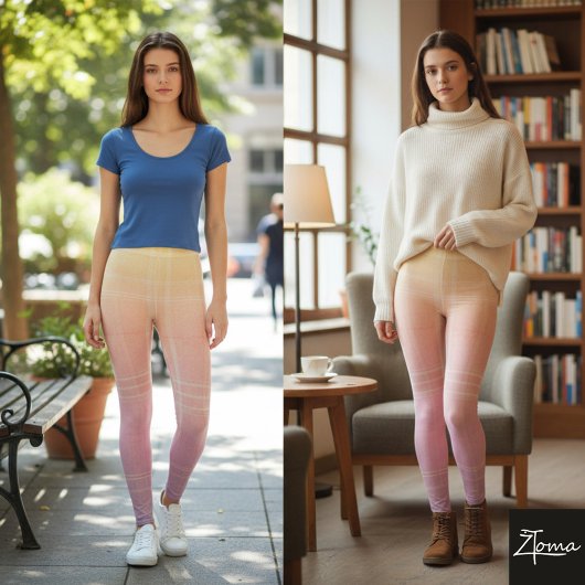 Pastel Ombre Vertical Plaid Gradient Texture Leggings