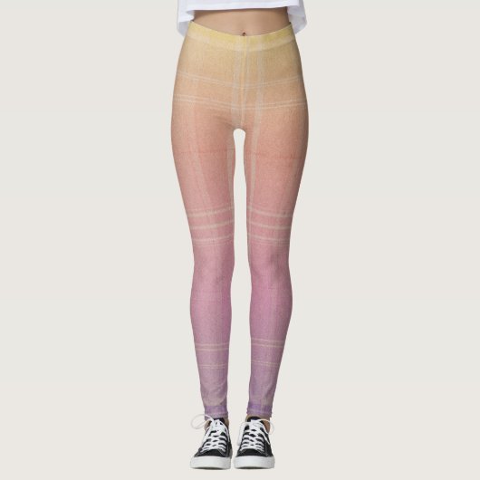 Pastel Ombre Vertical Plaid Gradient Texture Leggings (Voorkant)