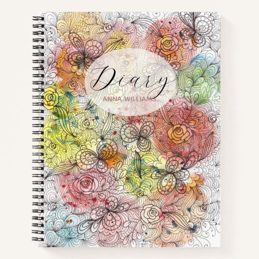 Pastel Ombre Waterverf en Ink Bloemendoedels Notitieboek (Voorkant)