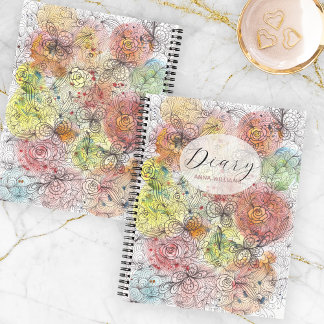 Pastel Ombre Waterverf en Ink Bloemendoedels Notitieboek