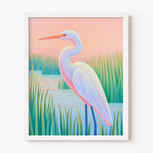 Pastel Ombre Zonsondergang Witte Reiger Poster