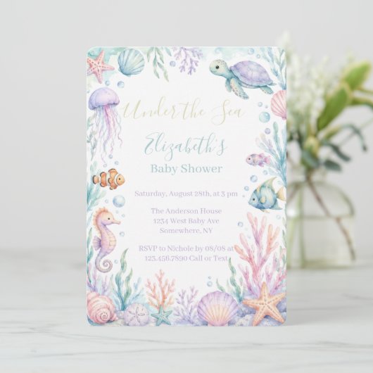 Pastel Onder De Zee Baby Shower Kaart (Staand voorkant)