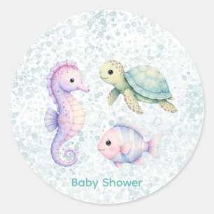 Pastel Onder de Zee Baby Shower Ronde Sticker